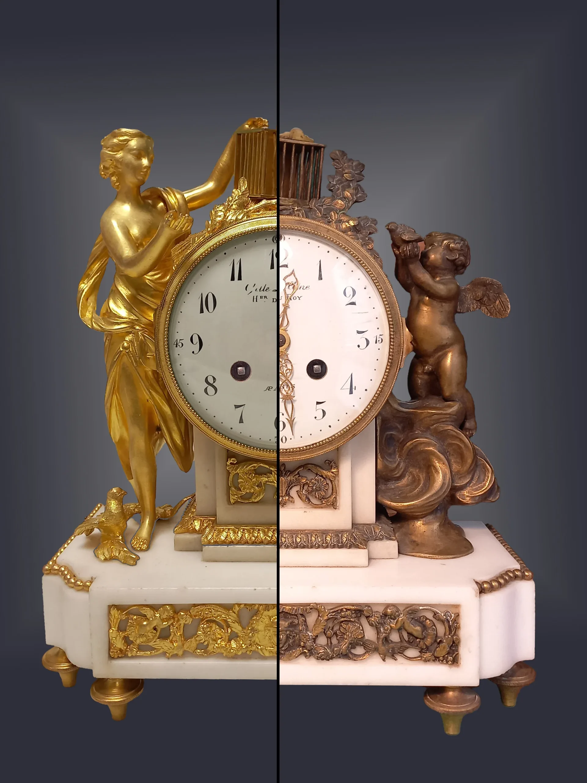 Horlogers Lyonnais Horloger Lyon réparation pendule - Après - Avant